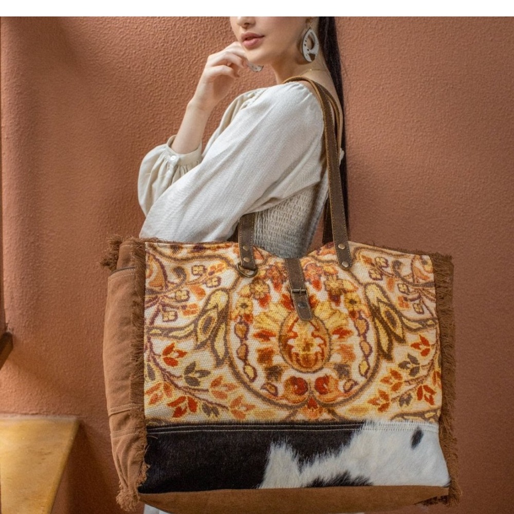 Myra Comfort Zone XL Cow Hair on Leather Weekender Boho
